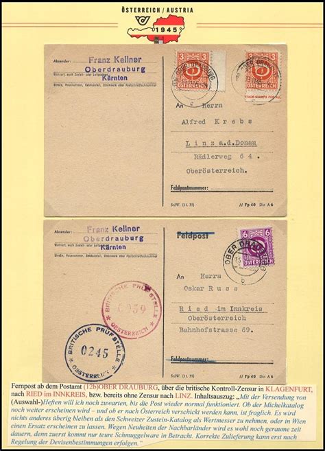 Poststück Kärnten 1945 über 50 Belege Briefmarken und