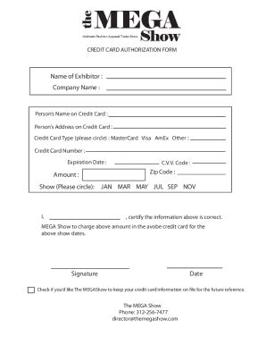 Fillable Online CREDITCARD AUTHORIZATION FORM MEGASHOW Fax Email