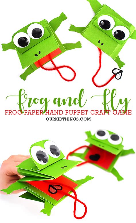 fly catching frog paper hand puppet craft pin | Our Kid Things