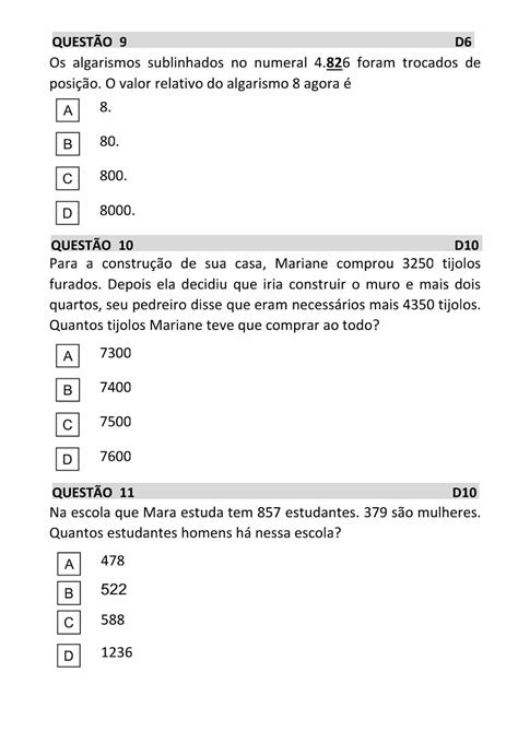 Simulado matemática 4 ano Simulado de matemática para o 4 ano do