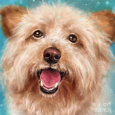 Painting Of A Happy Yorkshire Terrier With Its Tongue Out On A Blue