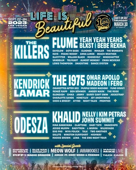 Life Is Beautiful 2023 Lineup Kendrick Lamar Odesza Killers Headline