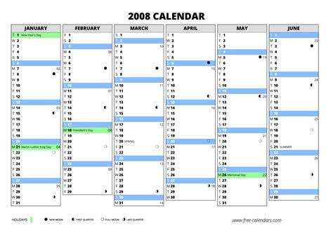 2008 calendar ≡ free-calendars.com