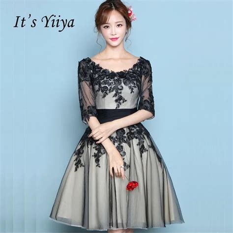 Its Yiiya Black Illusion Half Sleeves Floral Print Flowers Appliques