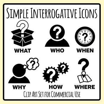 Interrogative Icon Clip Art Set - What, Who, When, Why, How, and Where