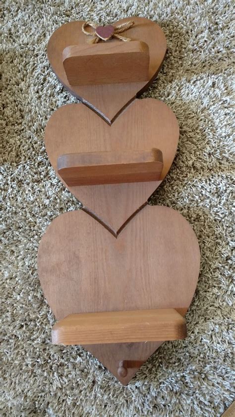 Home Interior Vintage Wood Three Tier Heart Shelf With Peg Accent