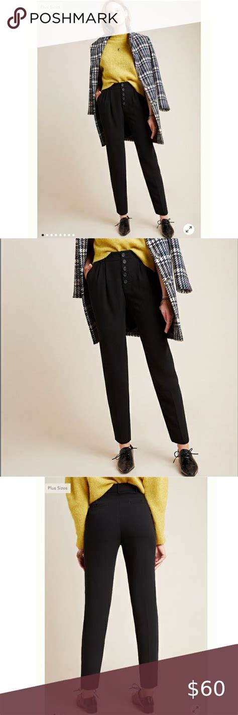 Anthropologie Sasha Button Fly Tapered Trousers Cropped Linen Trousers Black And White Pants