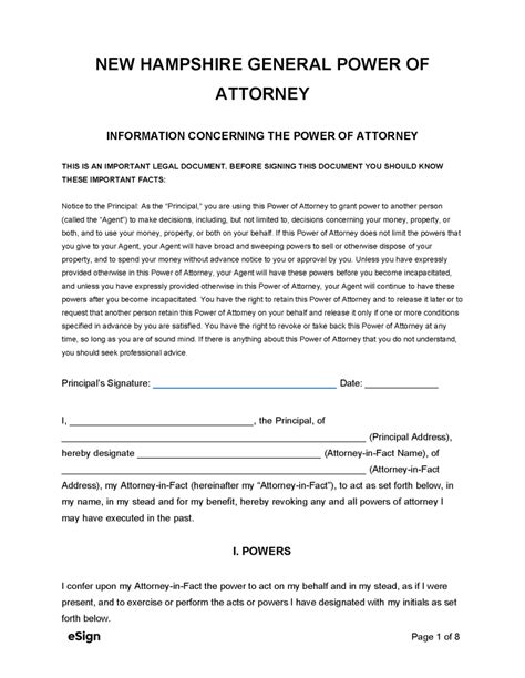 Free New Hampshire Durable Power Of Attorney Form Pdf