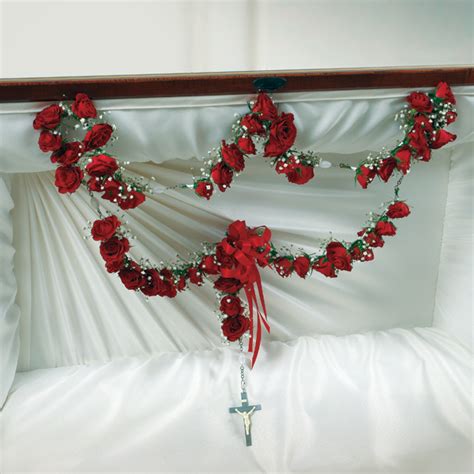 Large Rosary With Red Spray Roses Casket Flowers