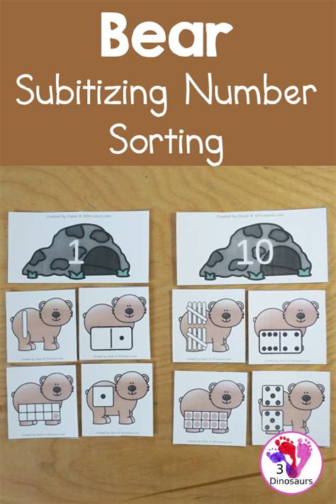 Free Bear Subitizing Number Sorting 3 Dinosaurs