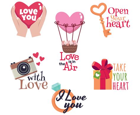 Set Of Love Romantic Valentines Day Sticker Freevectors