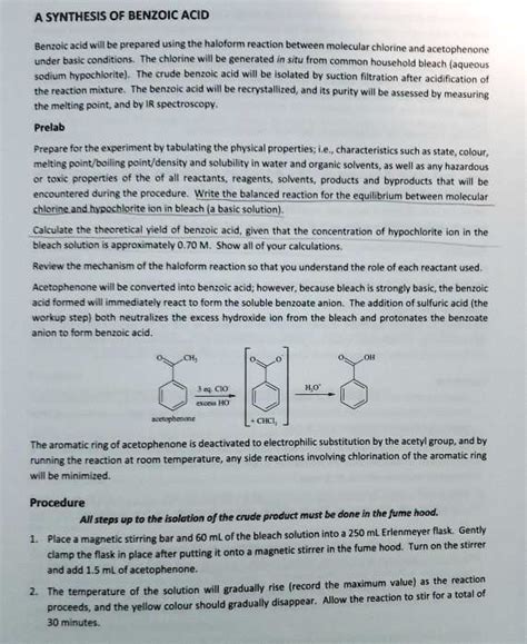 Solved A Synthesis Of Benzoic Acid Benzoic Acid Will Be Prepared Using The Haloform Reaction