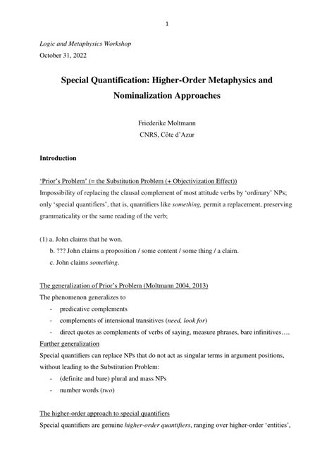 Pdf Special Quantification Higher Order Metaphysics And