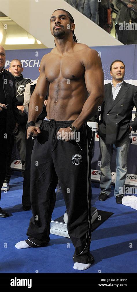 British heavyweight boxer David Haye poses during the official weighing ...