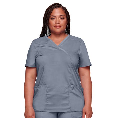 Revolution By Cherokee Workwear Womens Mock Wrap Solid Scrub Top Poa Gear