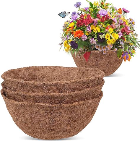 3 Pack 14 Inch Hanging Basket Coco Liner Wall Mounted Coco Liner Trough 100 Natural Plant