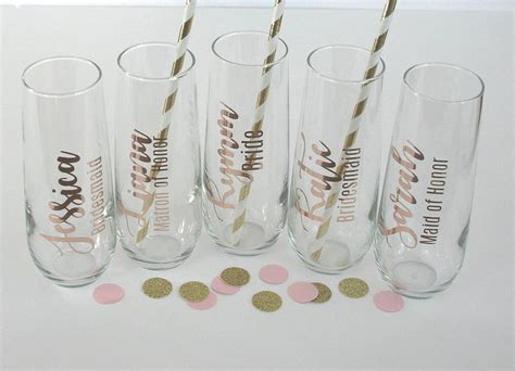 Personalized Stemless Champagne Flutes Rose Gold Bridesmaid Etsy