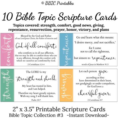 10 Bible Topic Scripture Cards collection 3 INSTANT - Etsy