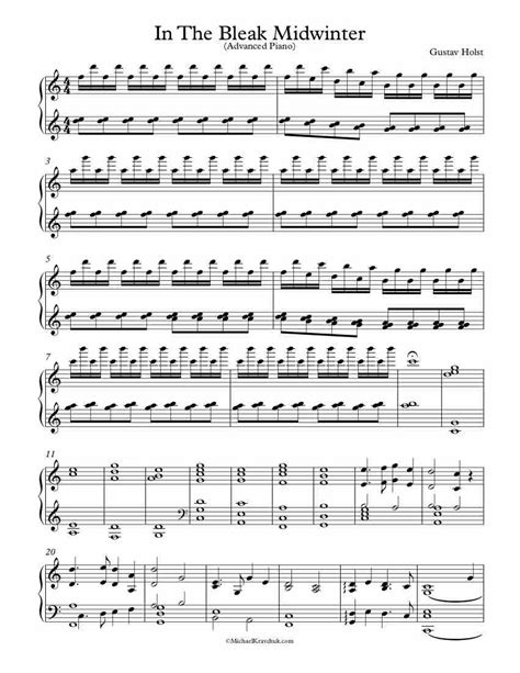 Free Piano Arrangement Sheet Music In The Bleak Midwinter Michael