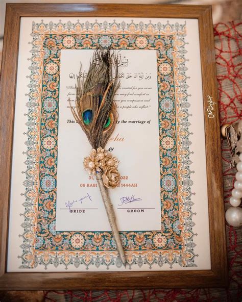 Luxury Nikkah Certificate With Feather Pen Personalised Custom Nikkah