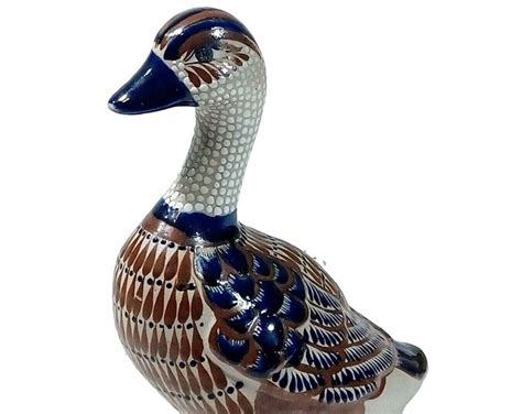 Vintage Tonala Reyna Mateos Mexico Hand Painted Art Pottery Duck Goose