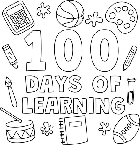 100th Day Of School Learning Coloring Page 14329644 Vector Art At Vecteezy