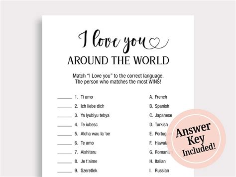 I Love You Around The World Bridal Shower Game Minimalist Etsy