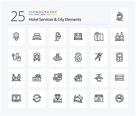 Servicios De Hotel Y Elementos De La Ciudad Paquete De Iconos De 25