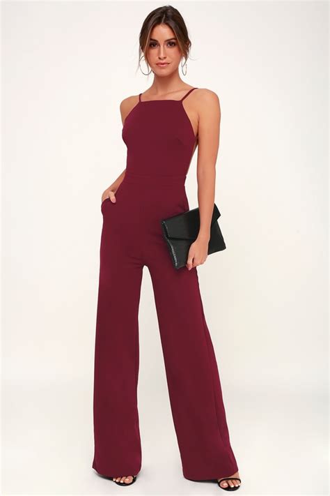 Chic Burgundy Jumpsuit Backless Jumpsuit Wide Leg Jumpsuit Lulus