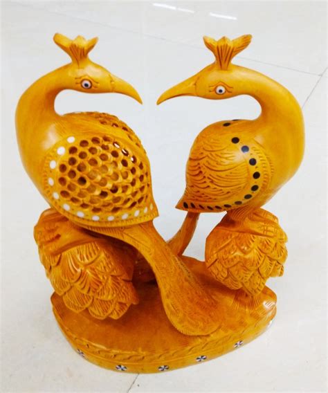 Brown Home Decorative Shrinath Art Gallery Wooden Peacock Statue At Rs