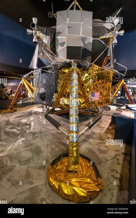 A vertical shot of a replica of Apollo 11, Lunar Module 'Eagle' in the ...