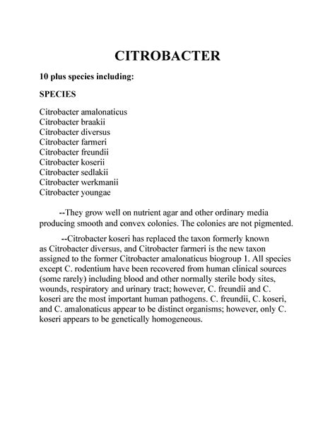 Bacte Report Uhnoghbv Citrobacter Plus Species Including Species