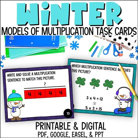 Winter Multiplication Models Task Cards Curious Classroom Adventures