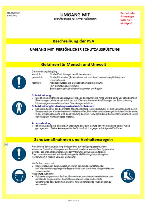 Betriebsanweisung Psa