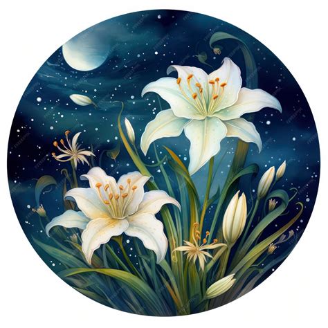 Premium Photo | Watercolor fairy lilies blooming under a starry night
