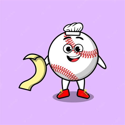 Premium Vector Cute Cartoon Baseball Ball Chef Character With Menu In