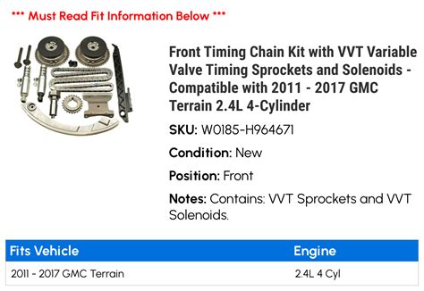 Front Timing Chain Kit With Vvt Variable Valve Timing Sprockets And Solenoids Compatible With