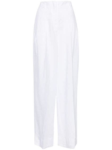 Peserico High Waist Wide Leg Linen Trousers White Farfetch Uk