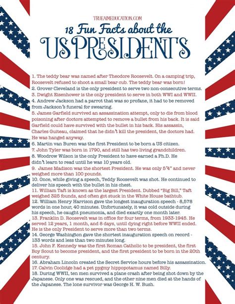 Presidential Fun Facts Worksheet