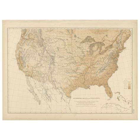 Pl 9 Antique Hypsometric Sketch Of The United States By Walker 1874 For Sale At 1stdibs