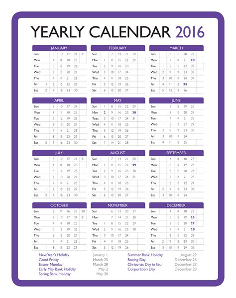 Printable Yearly Calander