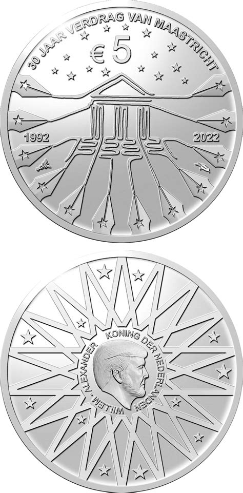 5 Euro Coin 30th Anniversary Of The Maastricht Treaty Netherlands 2022