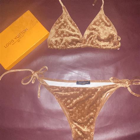 Louis Vuitton Women S Gold And Khaki Bikini And Tankini Bottoms Depop