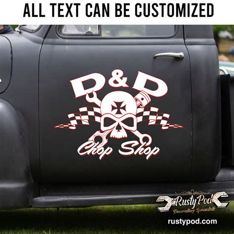 Personalized Iron Cross Skull And Checker Flag Hot Rod Rat Rod Sticker 12238 Rustypod Store