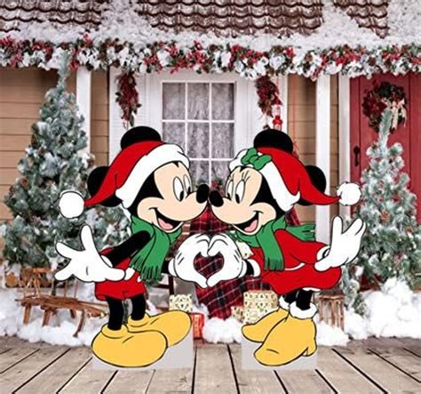 Hand Painted Disney Mickey And Minnie Pc Set Christmas Yard Art Set