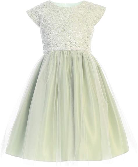 Gigis Classy Kids Sage Green Flower Girls Sequins Lace