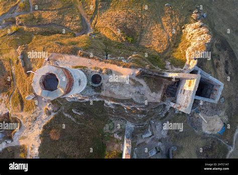 Aerial View Of The Ruins Of The Medieval Olsztyn Castle In Poland Stock