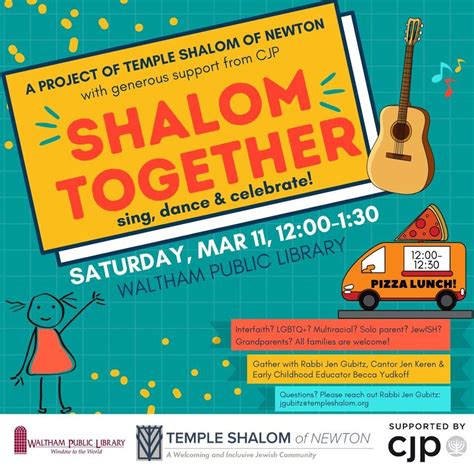 Shalom Together: Tot Shabbat at Waltham Public Library Waltham Public Library, Waltham Public ...