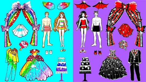 Paper Dolls Dress Up Wedding Rainbow Angels Vampires Dresses Handmade Quiet Book Barbie New