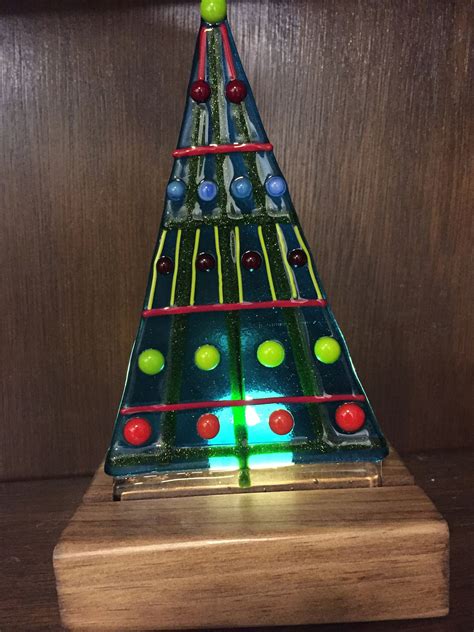 Fused Glass Lighted Christmas Tree Tea Light Candle Holder Etsy